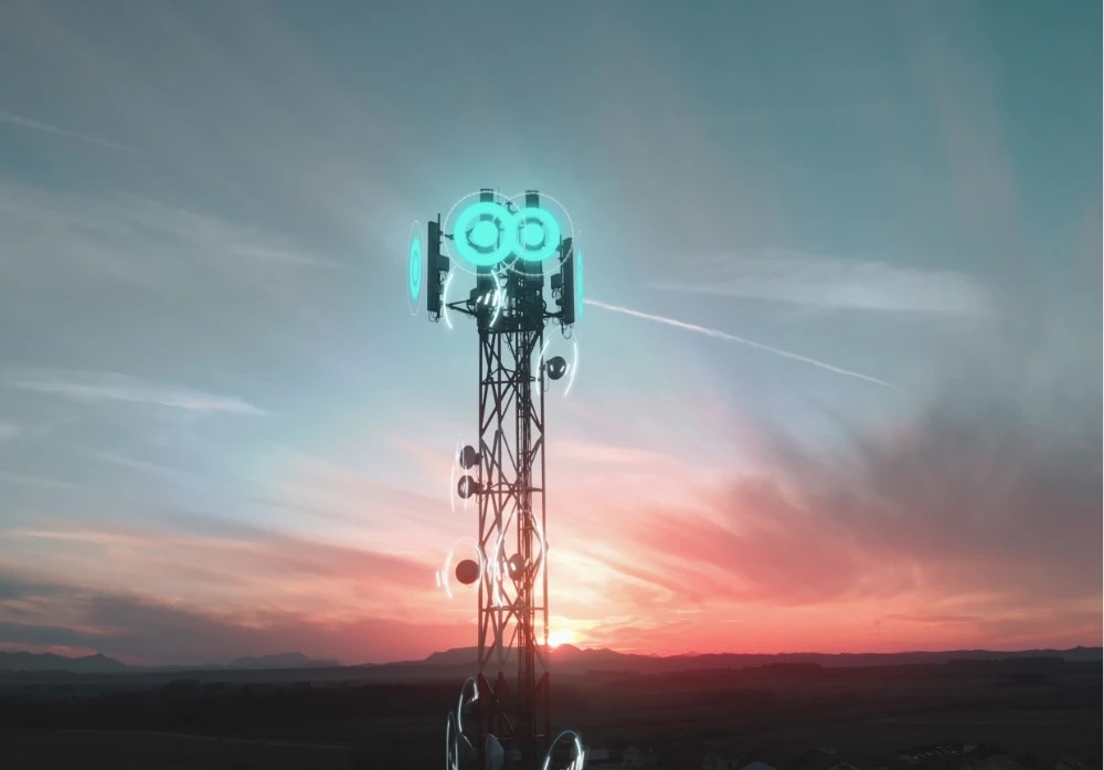 Wireless connection tower at sunset